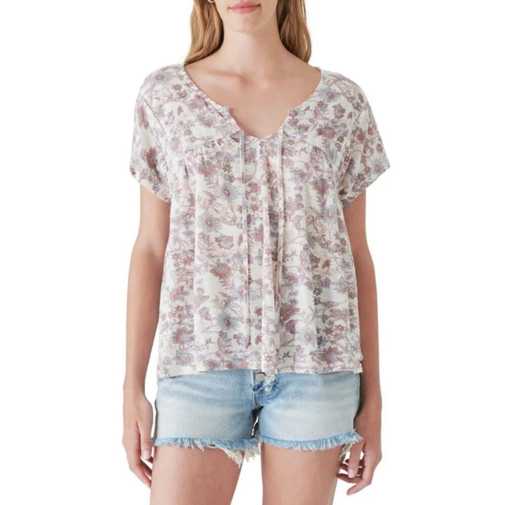 New LUCKY Brand Women's Ivory Floral Tie Blouse Top Size M